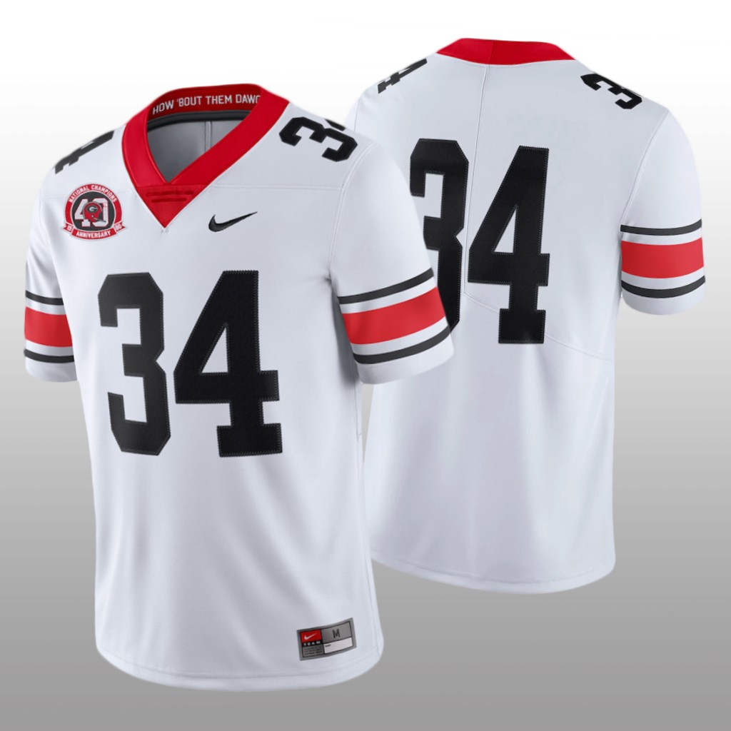 Georgia Bulldogs #34 Limited 1980 National Champions 40th Anniversary White Jersey