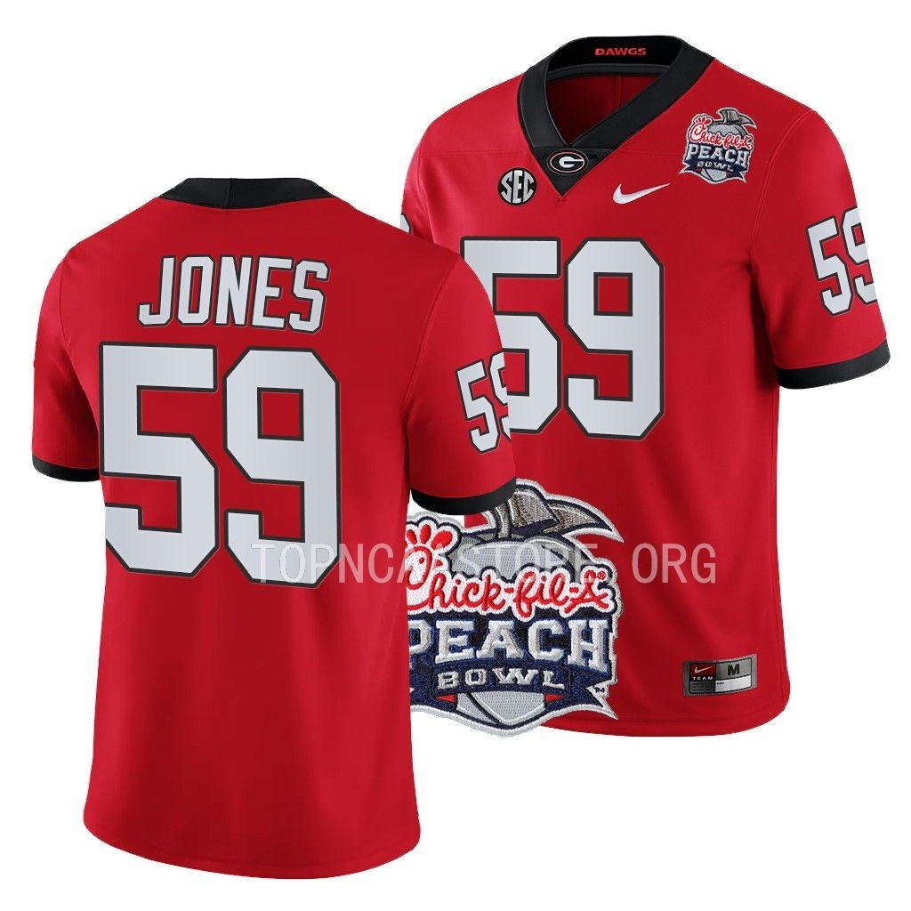 Georgia Bulldogs 2022 Peach Bowl Broderick Jones #59 Red Men's College Playoff Jersey