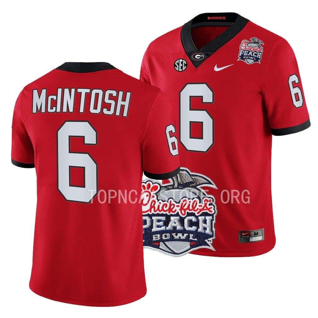 Georgia Bulldogs 2022 Peach Bowl Kenny McIntosh #6 Red Men's College Playoff Jersey
