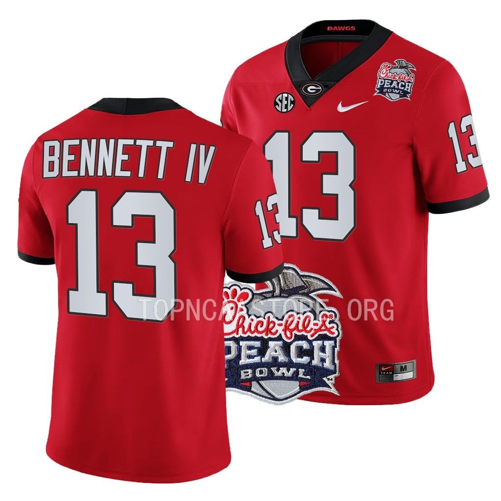 Georgia Bulldogs 2022 Peach Bowl Stetson Bennett #13 Red Men's College Playoff Jersey