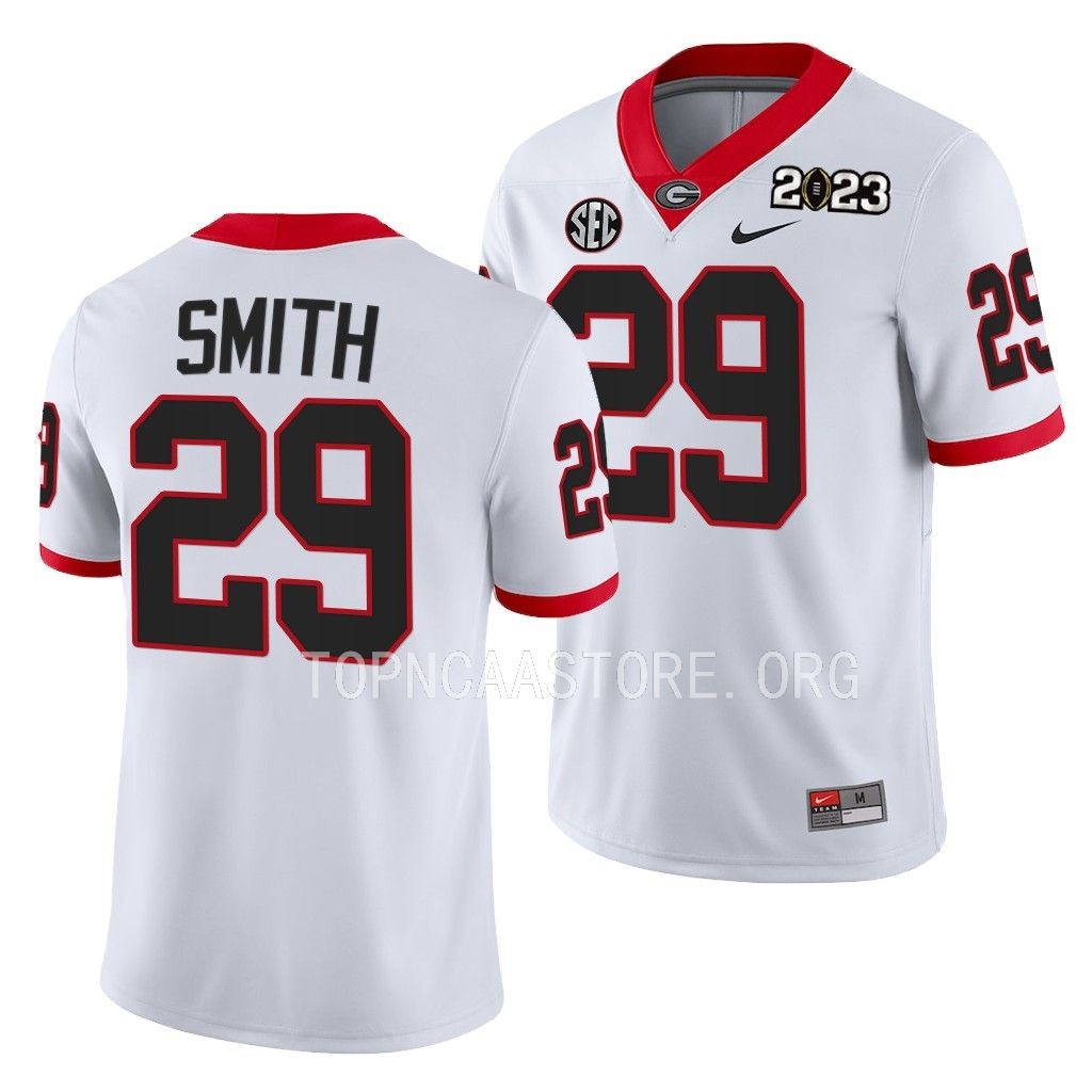 Georgia Bulldogs 2023 National Championship Christopher Smith #29 White Men's College Playoff Jersey
