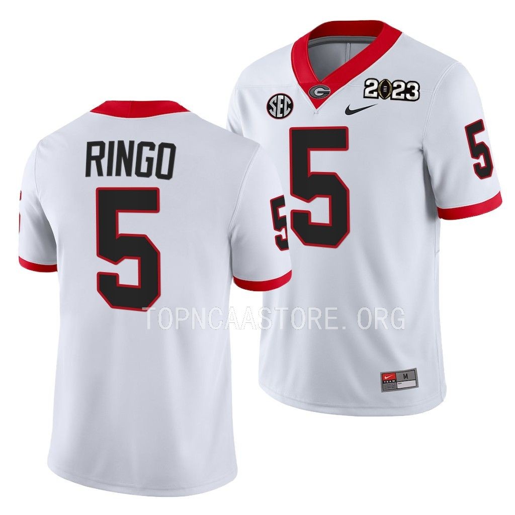 Georgia Bulldogs 2023 National Championship Kelee Ringo #5 White Men's College Playoff Jersey