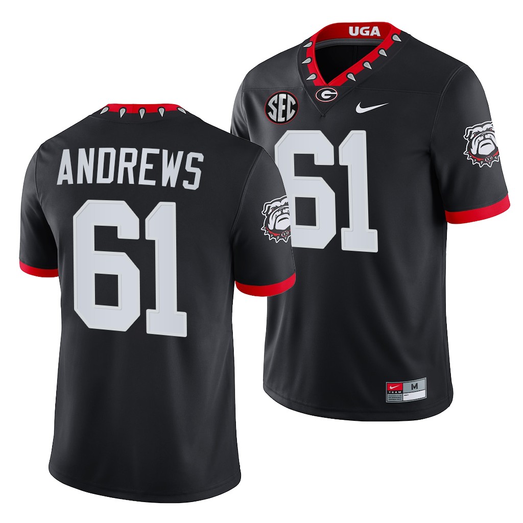 Georgia Bulldogs 61 David Andrews Black Mascot 100th Anniversary NFL Alumni Jersey Men