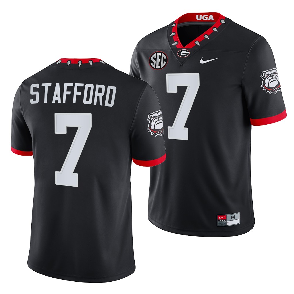 Georgia Bulldogs 7 Matthew Stafford Black Mascot 100th Anniversary NFL Alumni Jersey Men