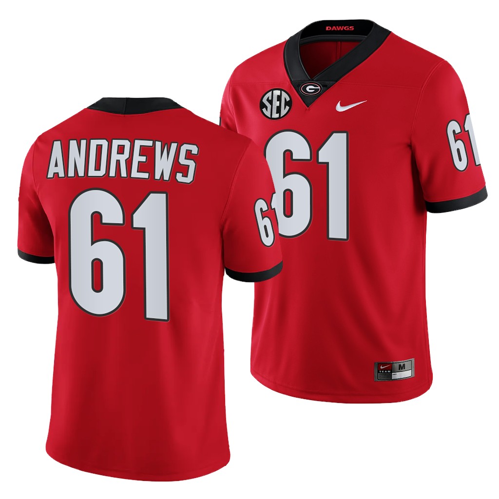 Georgia Bulldogs David Andrews 61 Red Jersey Men College NFL Alumni Uniform