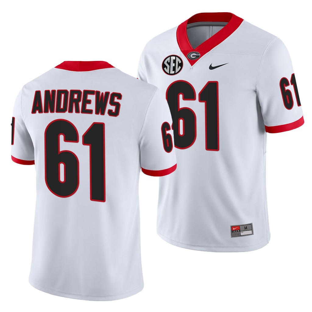Georgia Bulldogs David Andrews 61 White Jersey Men College NFL Alumni Uniform