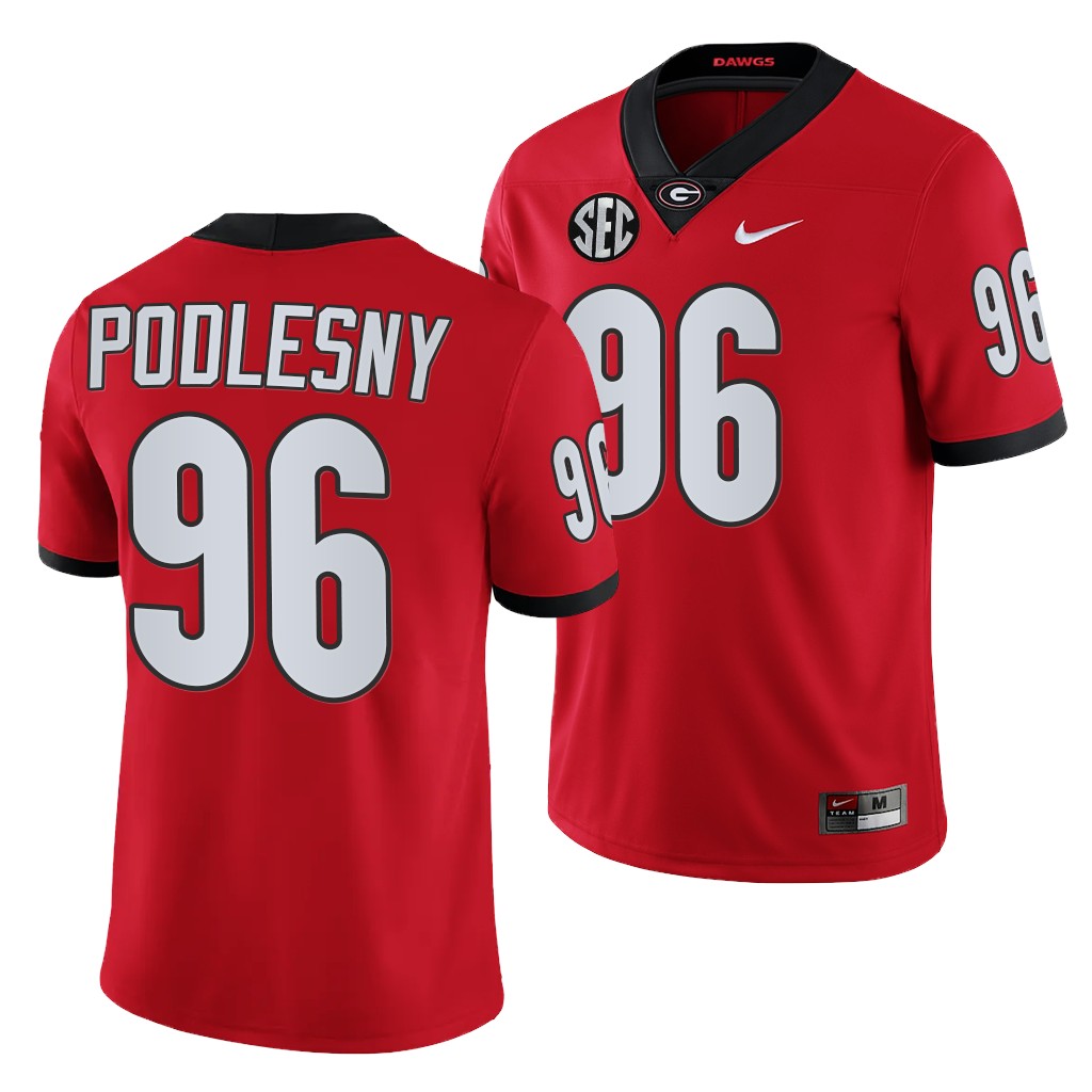 Georgia Bulldogs Jack Podlesny 96 Red Jersey Men 2021-22 College Game Uniform