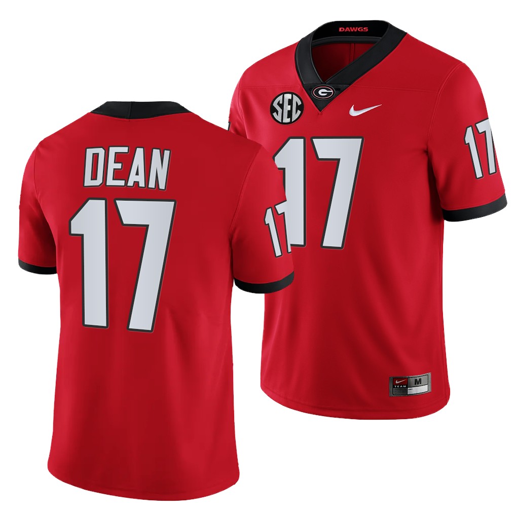 Georgia Bulldogs Nakobe Dean 17 Red Jersey Men 2021-22 College Game Uniform