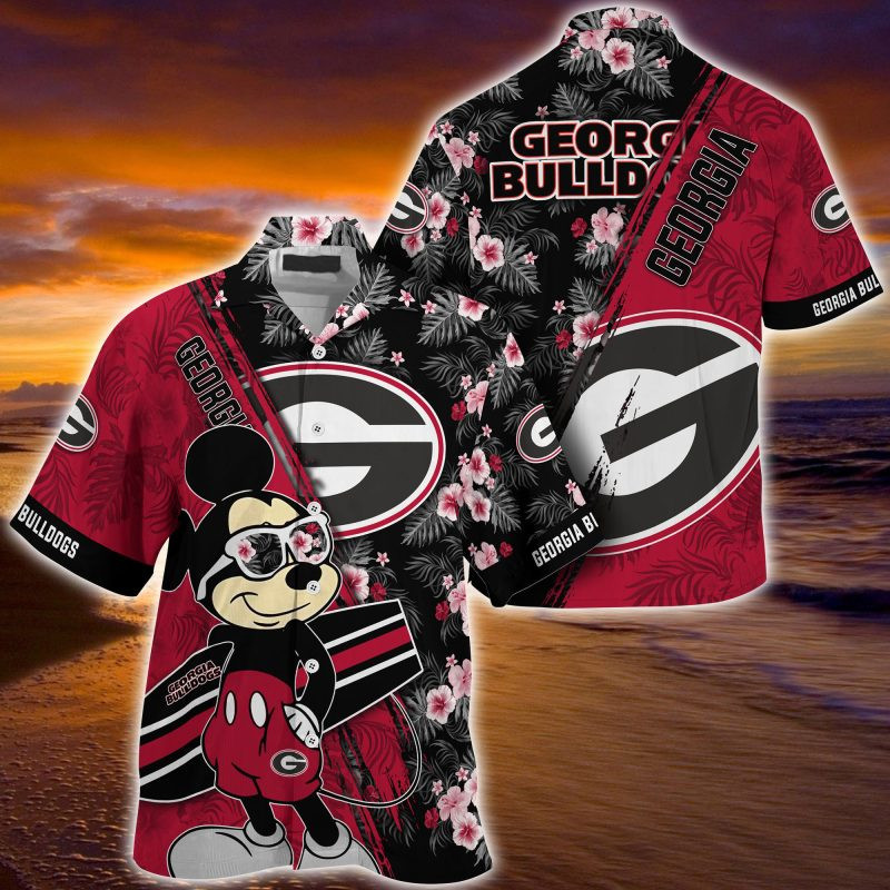 Georgia Bulldogs NCAA Summer Hawaiian Shirt Mickey And Floral Pattern