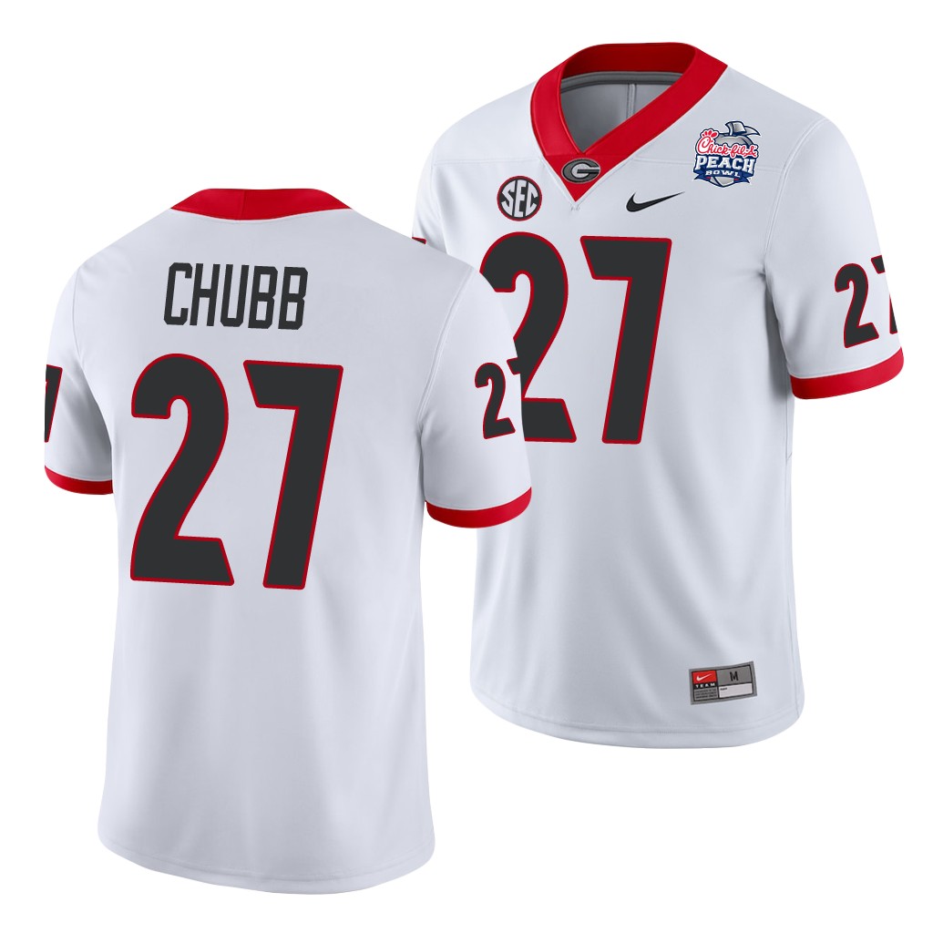 Georgia Bulldogs Nick Chubb 2021 Peach Bowl White College Jersey