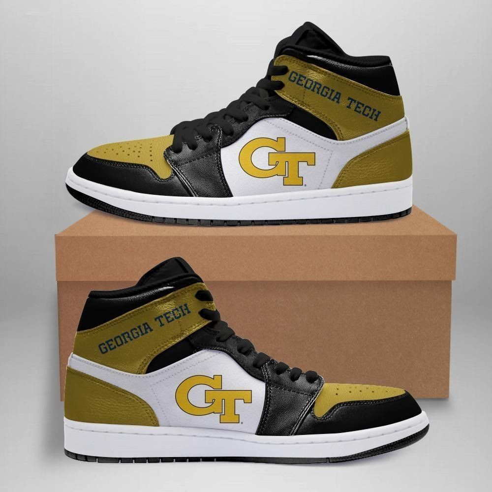 Georgia Tech Yellow NCAA Team Sneakers Gift For Fans High Top Air Jordan Sneaker, Air Jordan Hightop
