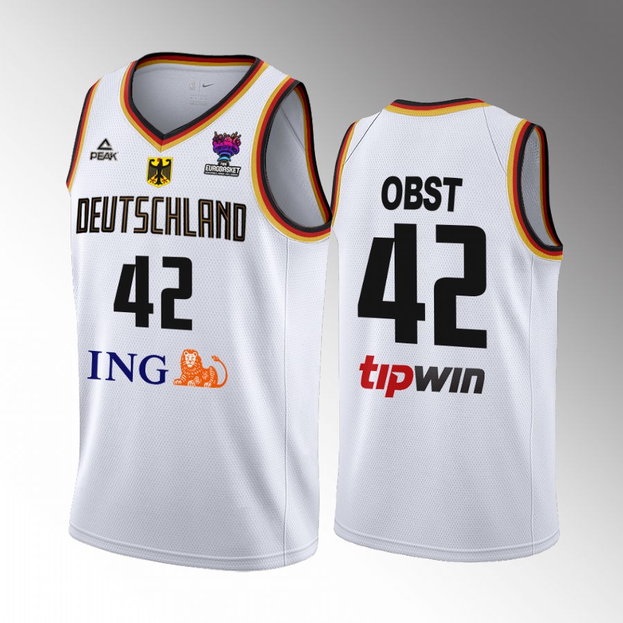 Germany #42 Andreas Obst FIBA EuroBasket 2022 Home Men Jersey White