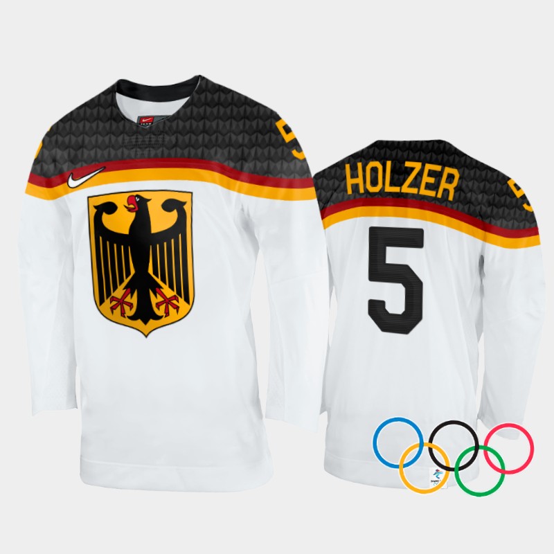 Germany Korbinian Holzer 2022 Winter Olympics White #5 Jersey Home