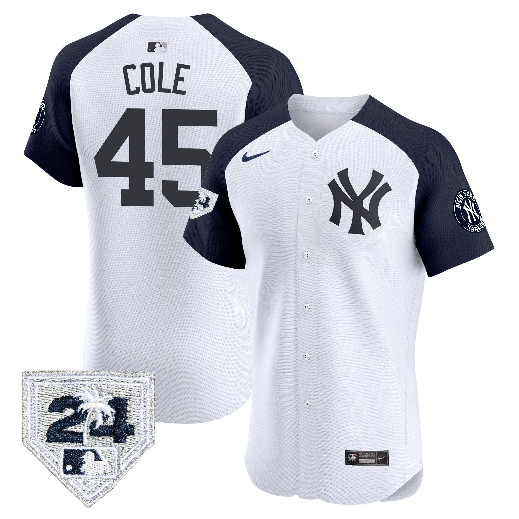 Gerrit Cole Men's New York Yankees 2024 Spring Training Patch Vapor Premier Elite V2 White Alternate Jersey - All Stitched