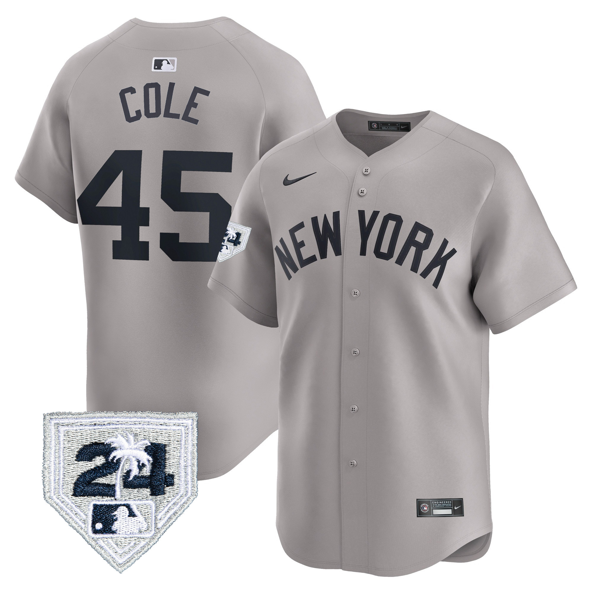 Gerrit Cole Men's New York Yankees 2024 Spring Training Patch Vapor Premier Limited Gray Jersey - All Stitched