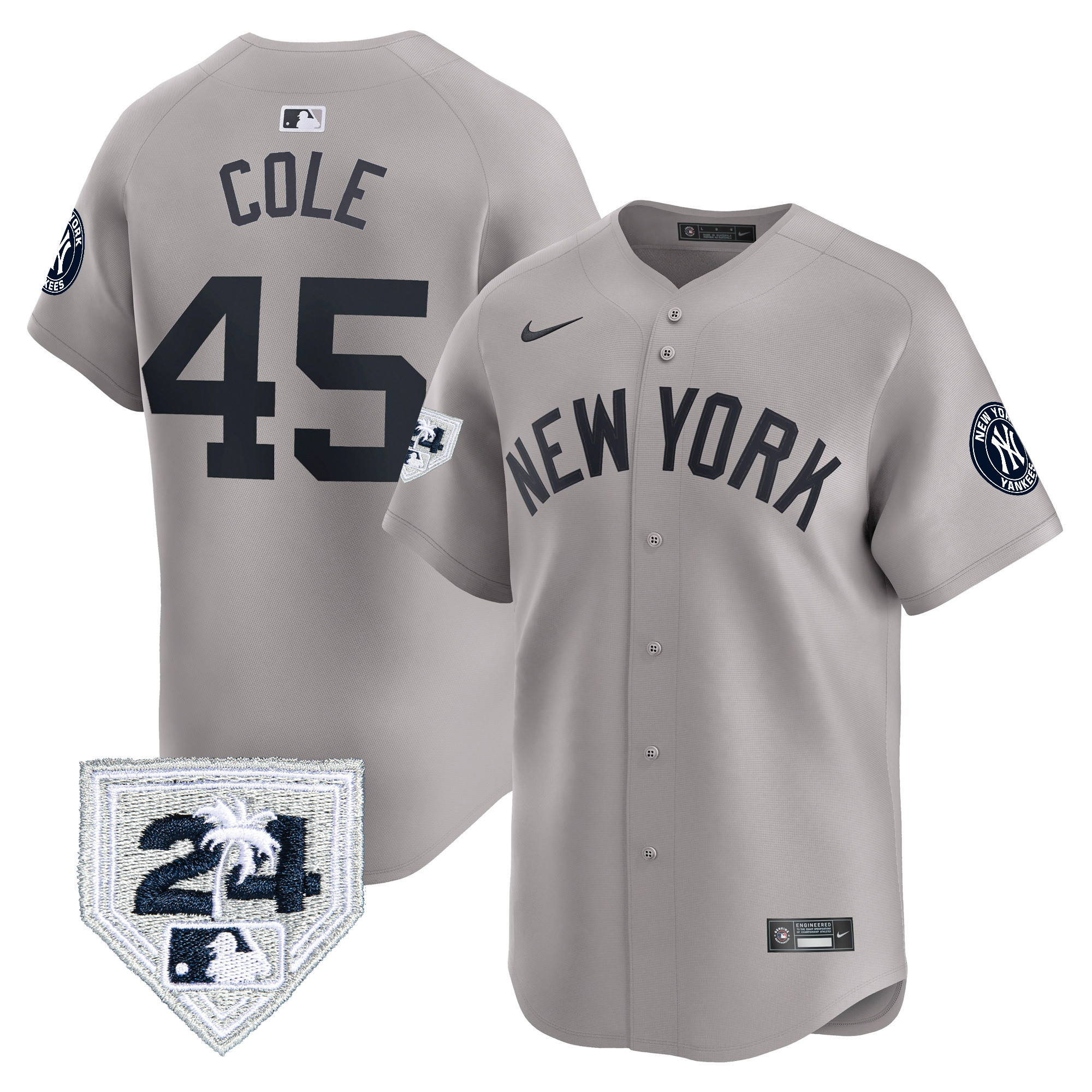Gerrit Cole Men's New York Yankees 2024 Spring Training Patch Vapor Premier Limited V2 Gray Jersey - All Stitched