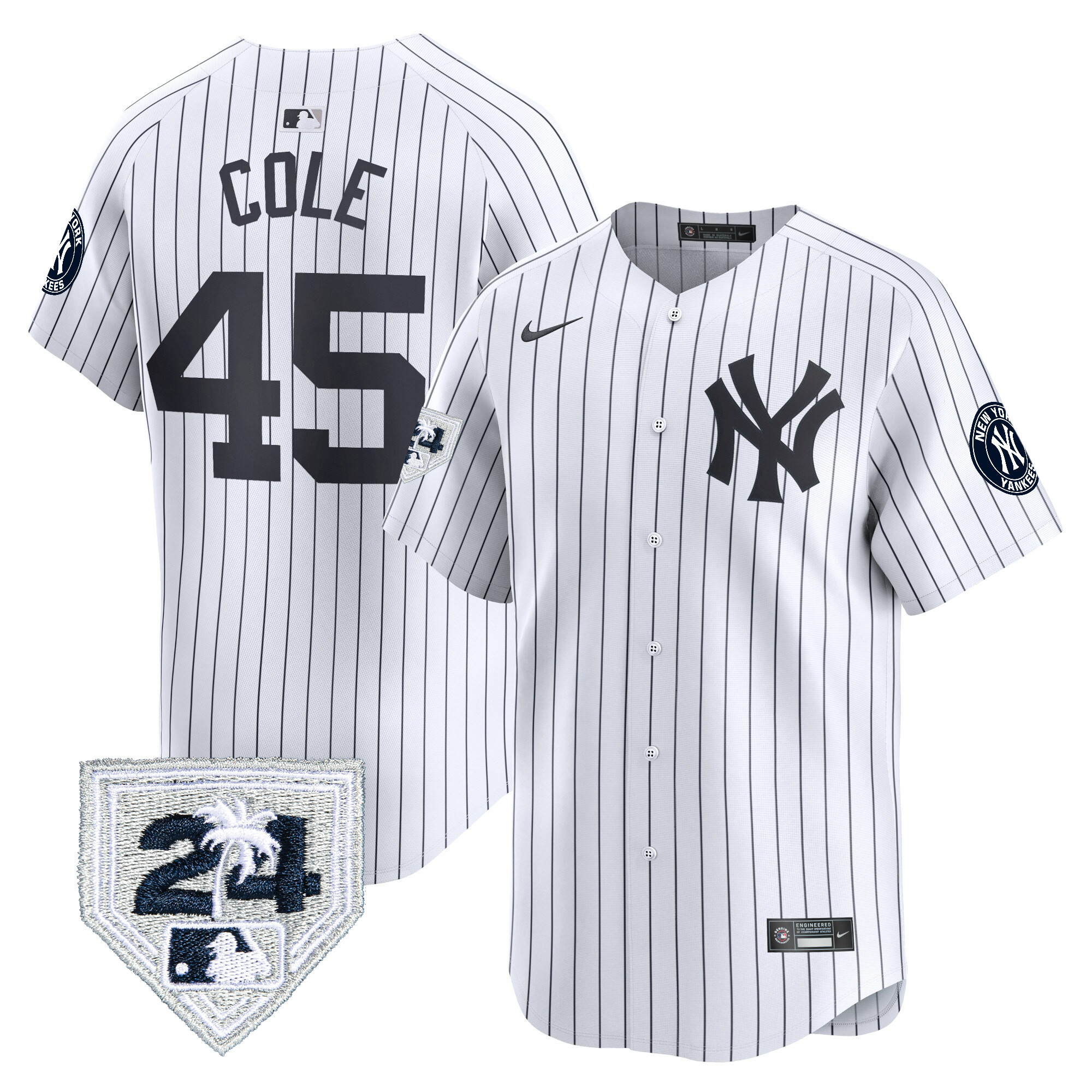 Gerrit Cole Men's New York Yankees 2024 Spring Training Patch Vapor Premier Limited V2 White Jersey - All Stitched