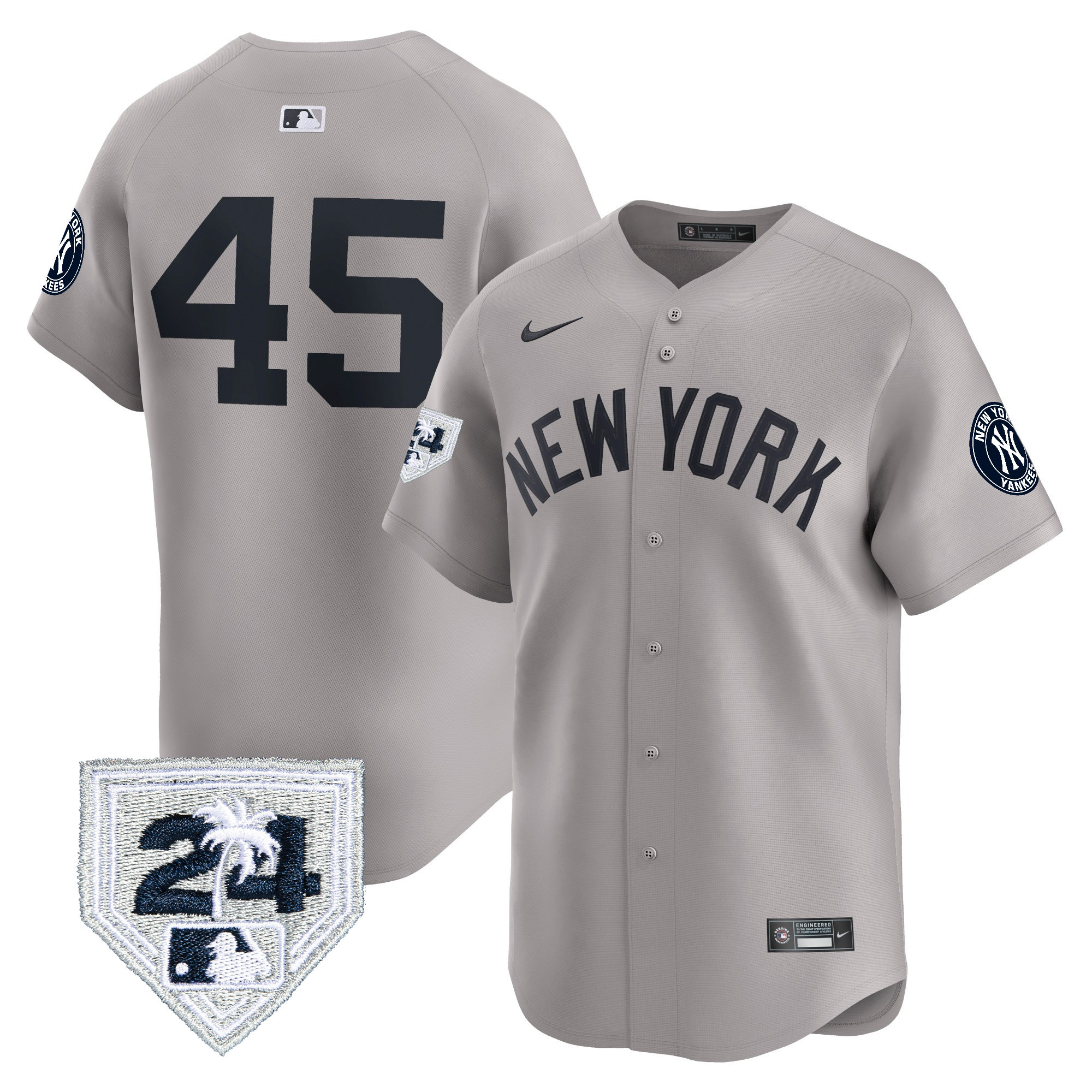 Gerrit Cole Men's New York Yankees 2024 Spring Training Patch Vapor Premier Limited V5 Gray Jersey - All Stitched