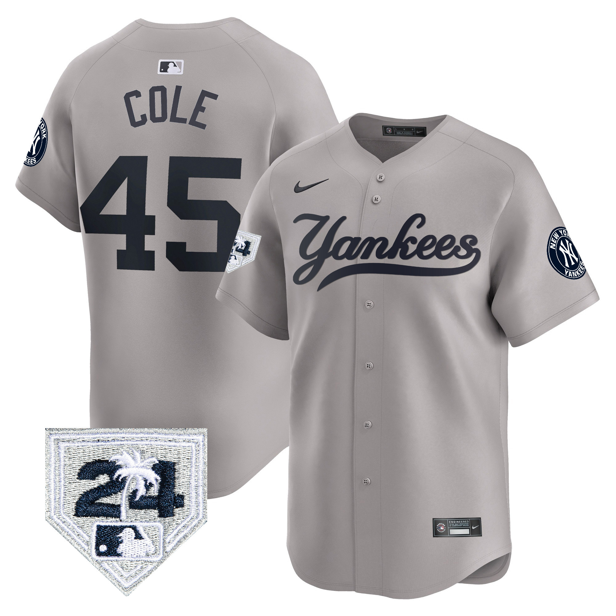 Gerrit Cole Men's New York Yankees 2024 Spring Training Patch Vapor Premier Limited V6 Gray Jersey - All Stitched