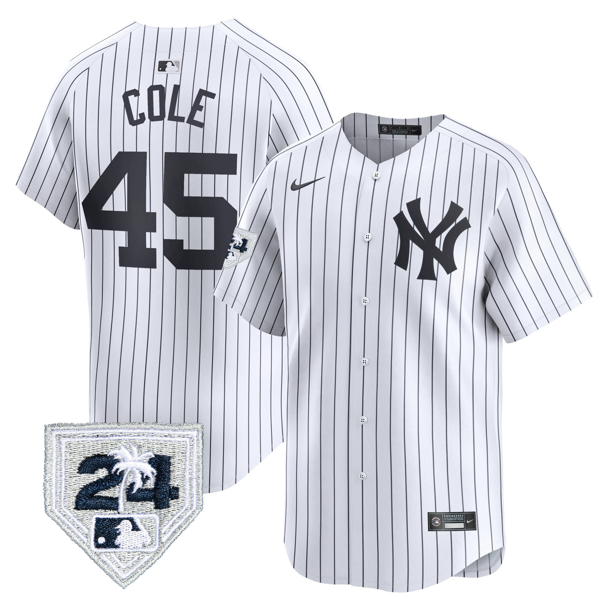 Gerrit Cole Men's New York Yankees 2024 Spring Training Patch Vapor Premier Limited White Jersey - All Stitched