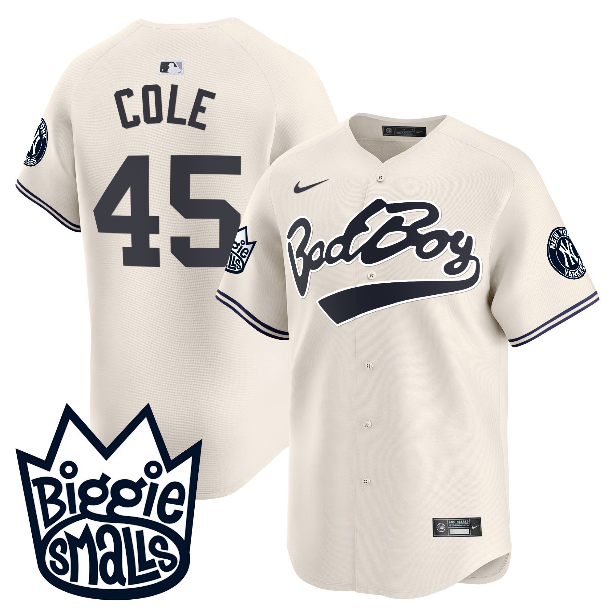 Gerrit Cole Men's New York Yankees Biggie Smalls Vapor Premier Limited Cream Jersey - All Stitched