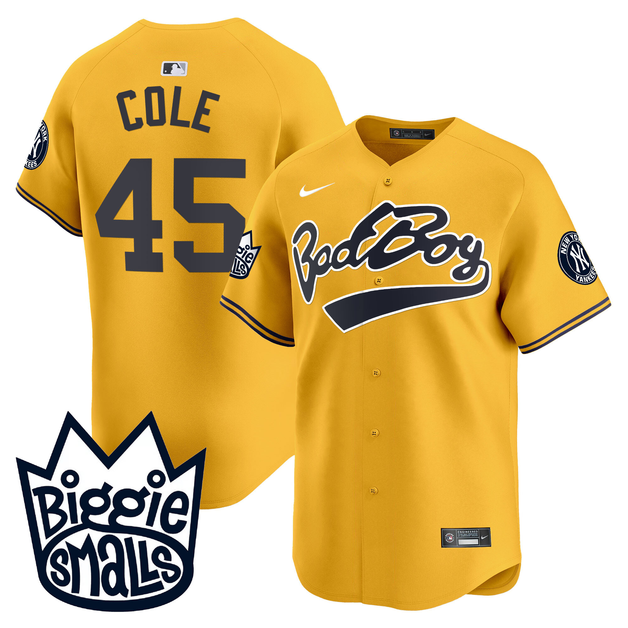 Gerrit Cole Men's New York Yankees Biggie Smalls Vapor Premier Limited Gold Jersey - All Stitched