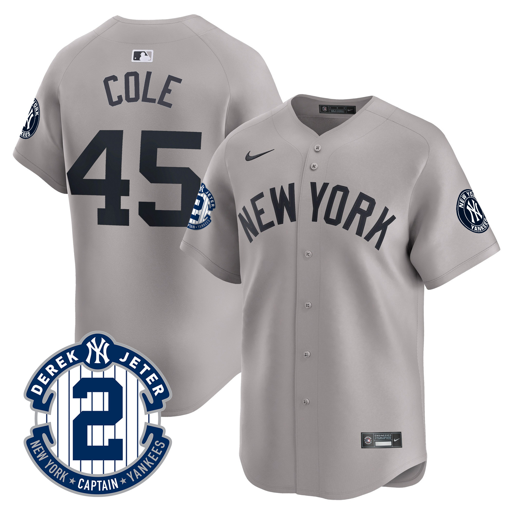 Gerrit Cole Men's New York Yankees Derek Jeter Patch Vapor Premier Limited Gray Jersey - All Stitched