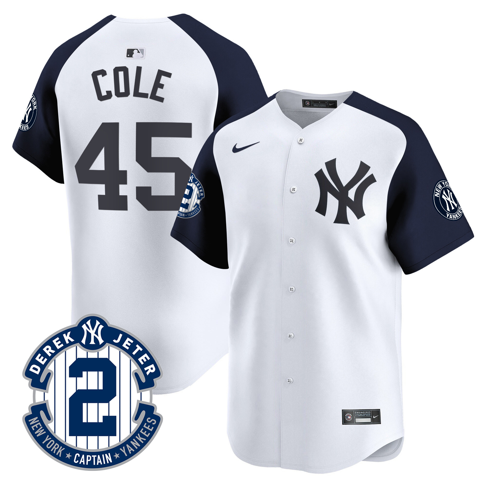 Gerrit Cole Men's New York Yankees Derek Jeter Patch Vapor Premier Limited White Alternate Jersey - All Stitched