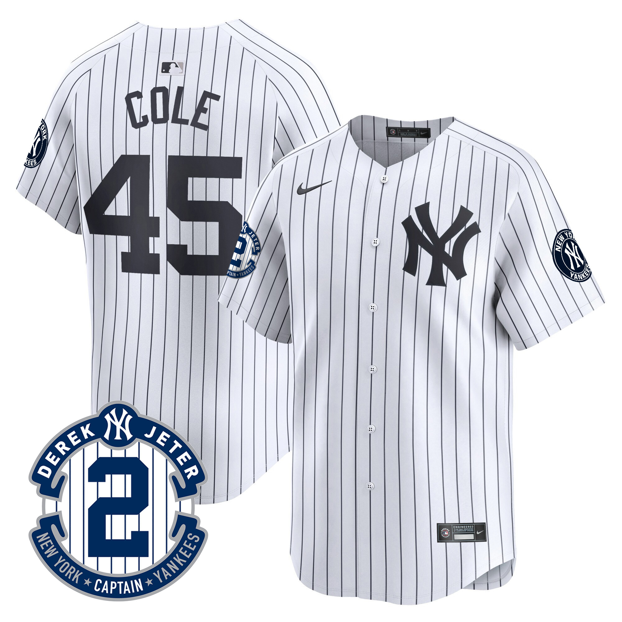 Gerrit Cole Men's New York Yankees Derek Jeter Patch Vapor Premier Limited White Jersey - All Stitched