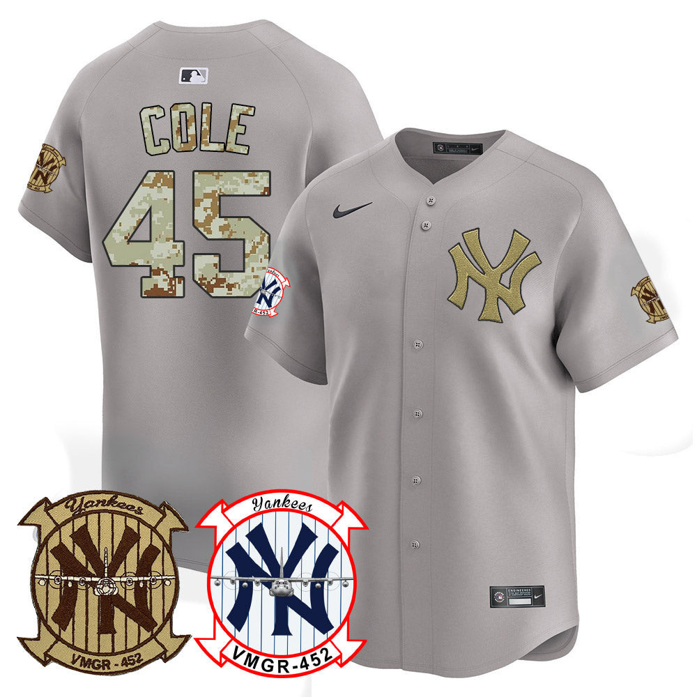 Gerrit Cole Men's New York Yankees Desert USMC Alternate Vapor Premier Limited Gray Jersey - All Stitched
