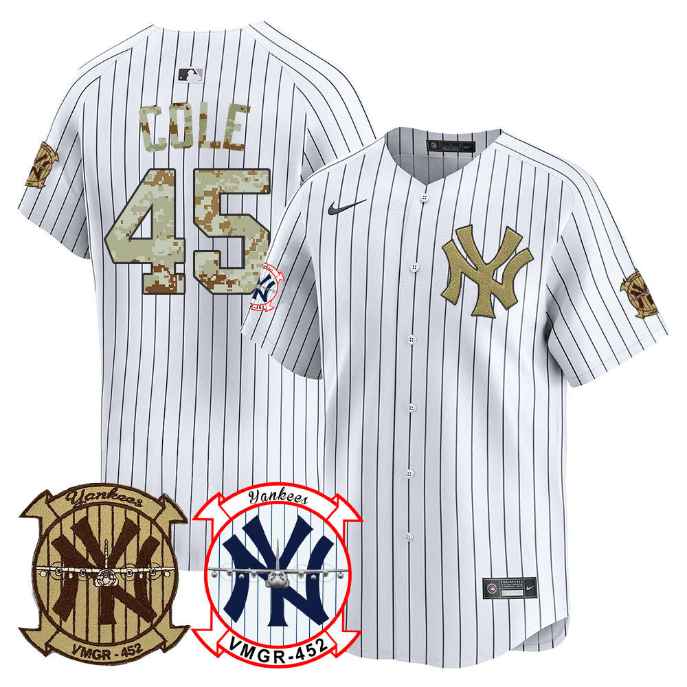 Gerrit Cole Men's New York Yankees Desert USMC Alternate Vapor Premier Limited White Jersey - All Stitched