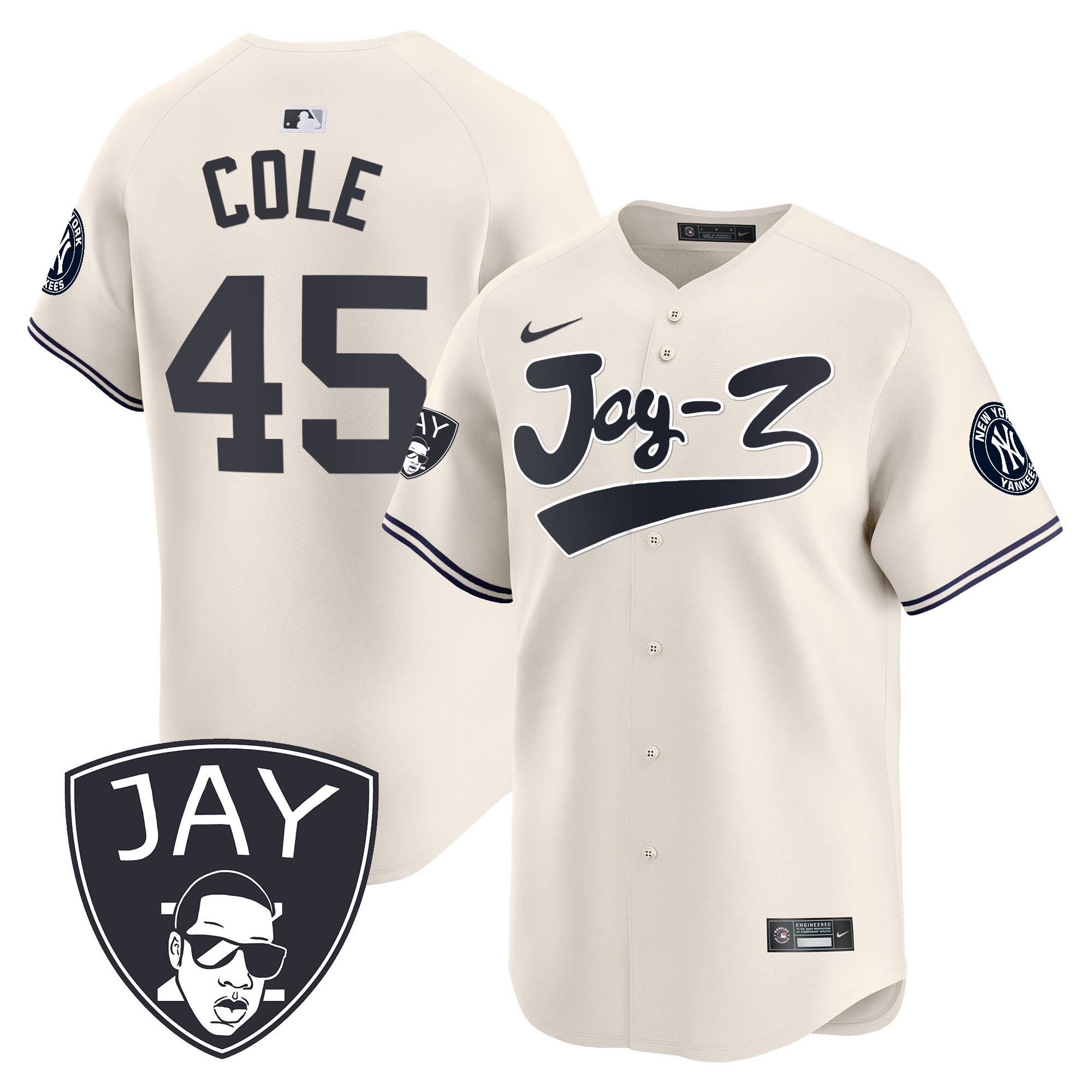 Gerrit Cole Men's New York Yankees Jay-Z Vapor Premier Limited V2 Cream Jersey - All Stitched