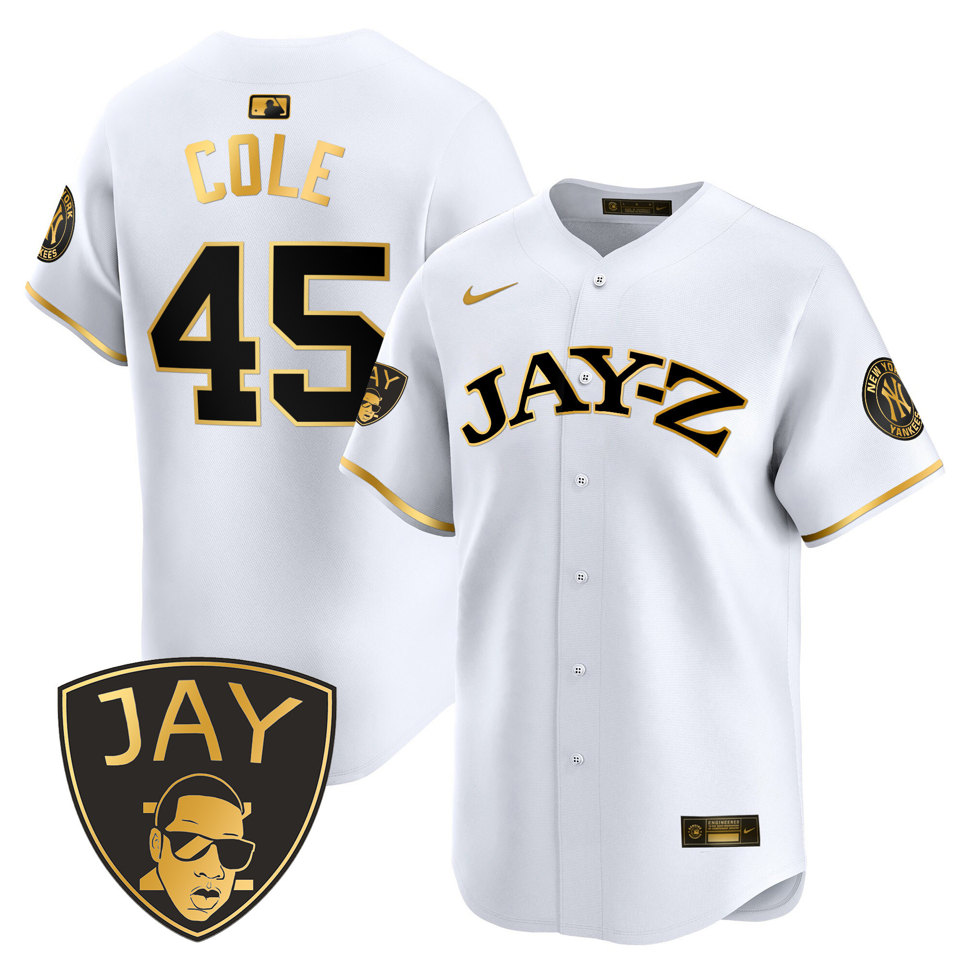 Gerrit Cole Men's New York Yankees Jay-Z Vapor Premier Limited White Gold Jersey - All Stitched