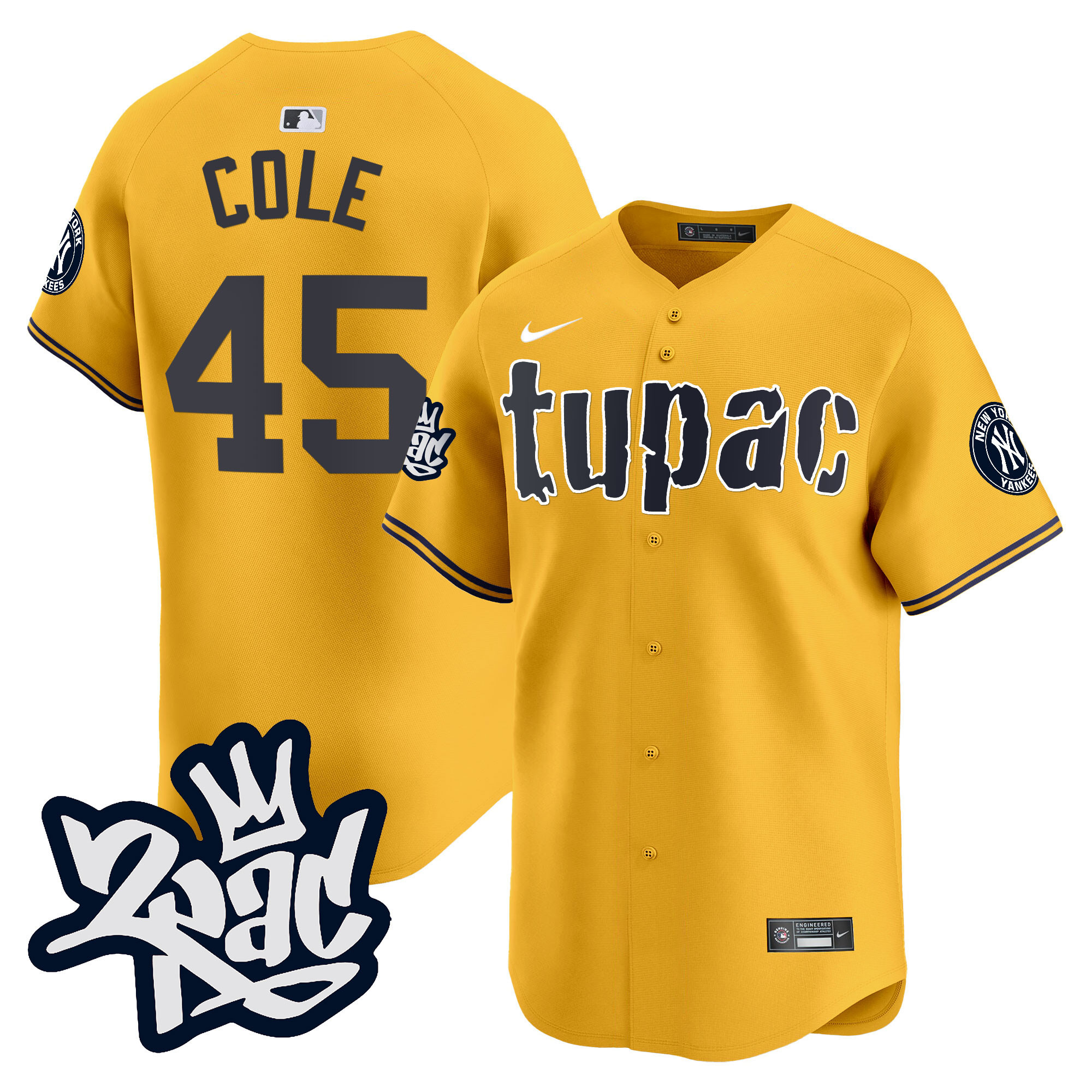 Gerrit Cole Men's New York Yankees Tupac Shakur Vapor Premier Limited Gold Jersey - All Stitched