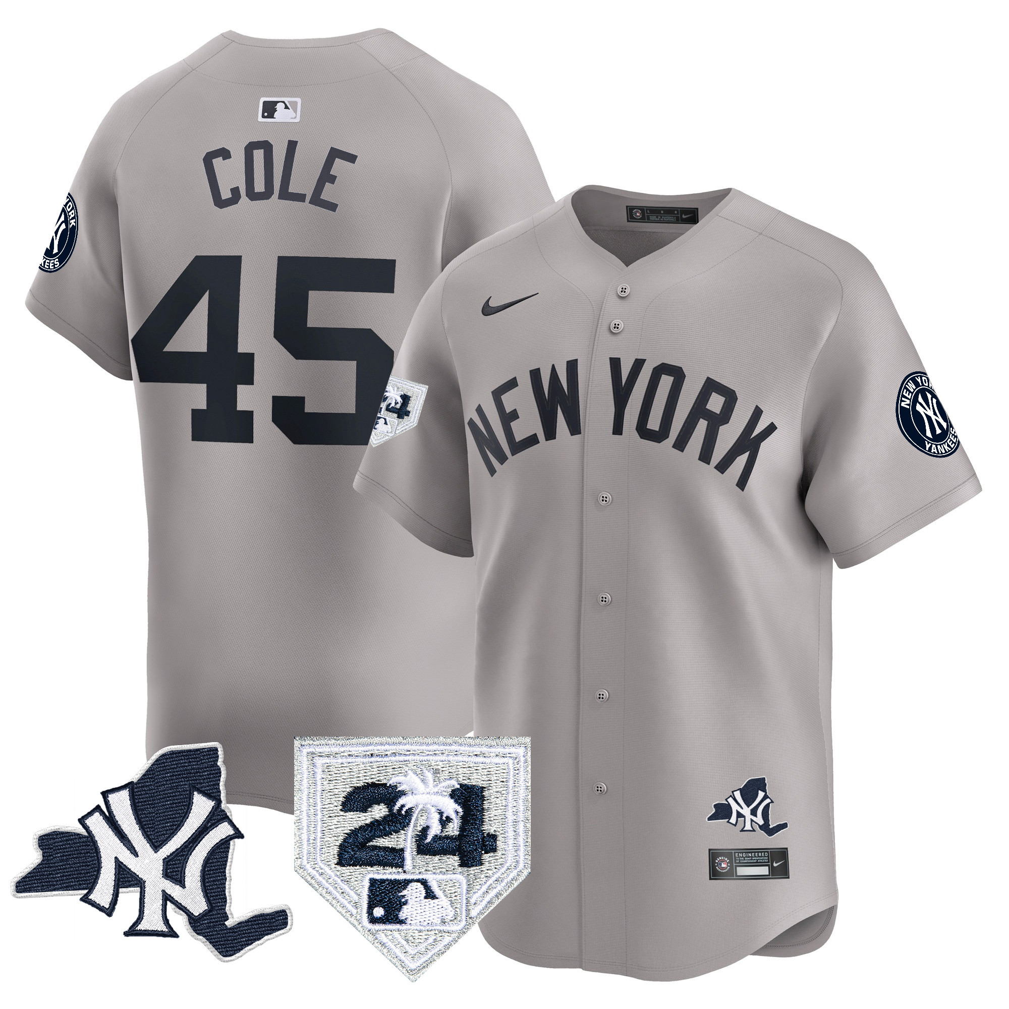 Gerrit Cole Men's New York Yankees Vapor Premier Limited - New York Patch Gray Jersey - All Stitched