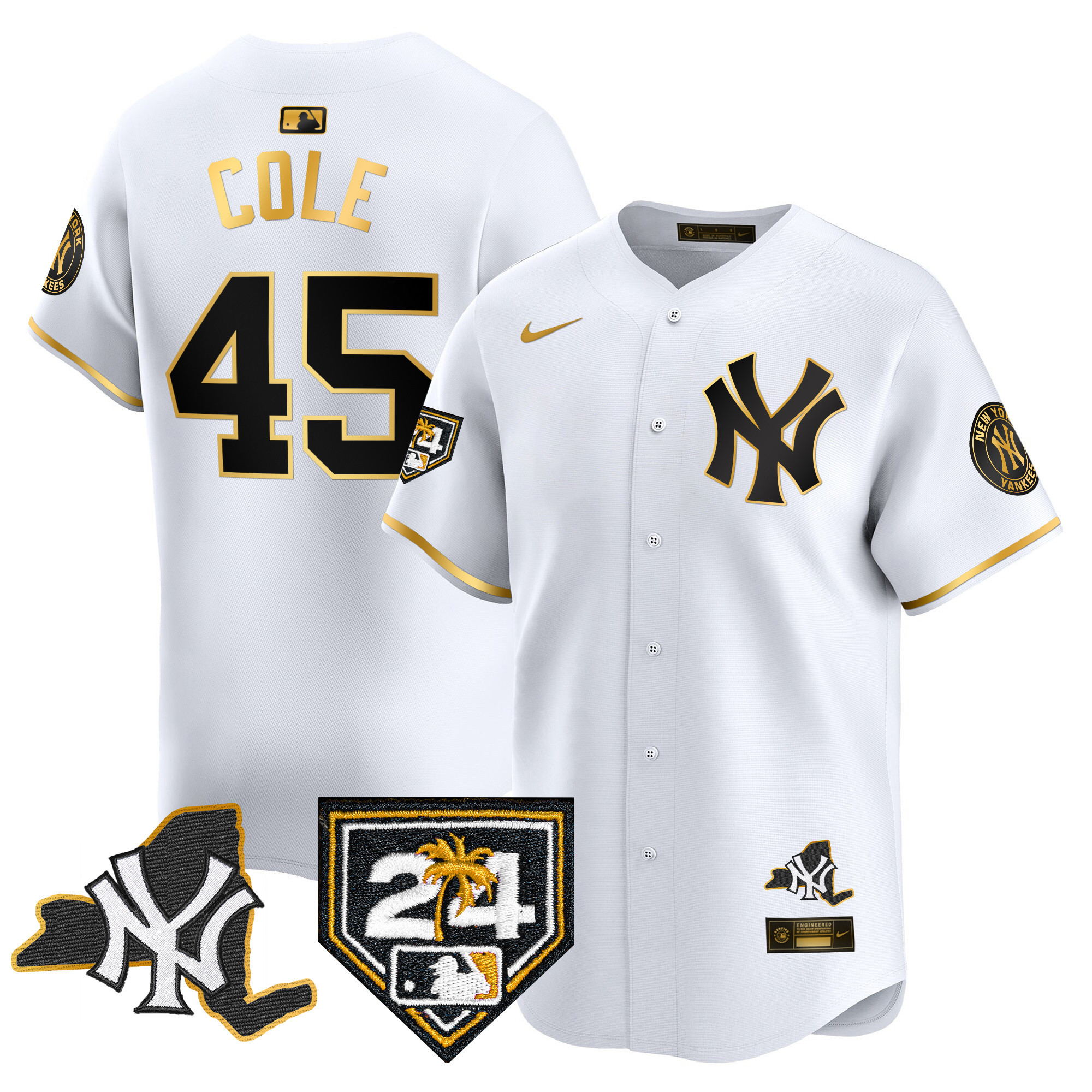 Gerrit Cole Men's New York Yankees Vapor Premier Limited - New York Patch White Gold Jersey - All Stitched