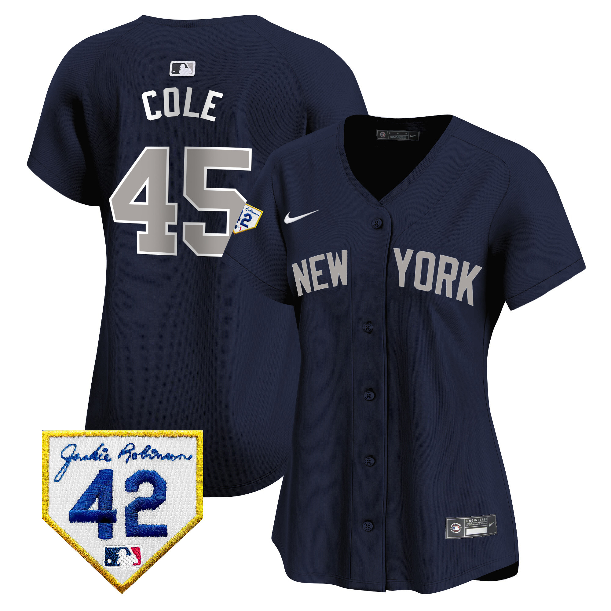 Gerrit Cole Women's New York Yankees 2024 Jackie Robinson Patch Vapor Premier Limited Alternate Jersey - All Stitched