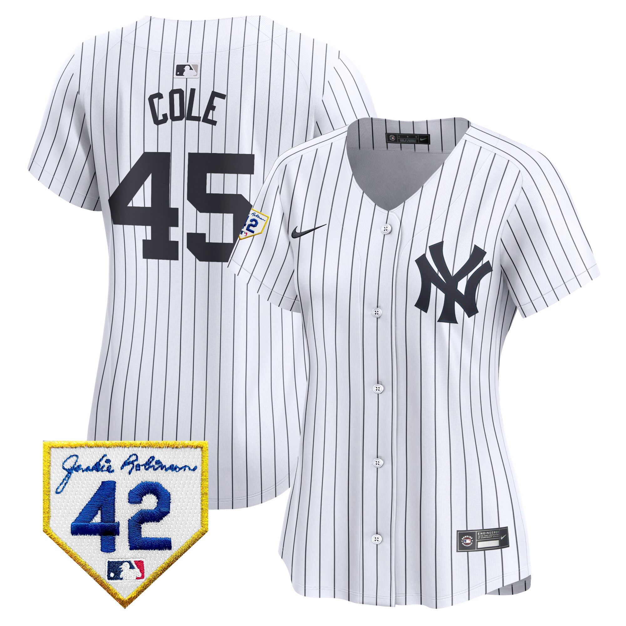 Gerrit Cole Women's New York Yankees 2024 Jackie Robinson Patch Vapor Premier Limited White Jersey - All Stitched