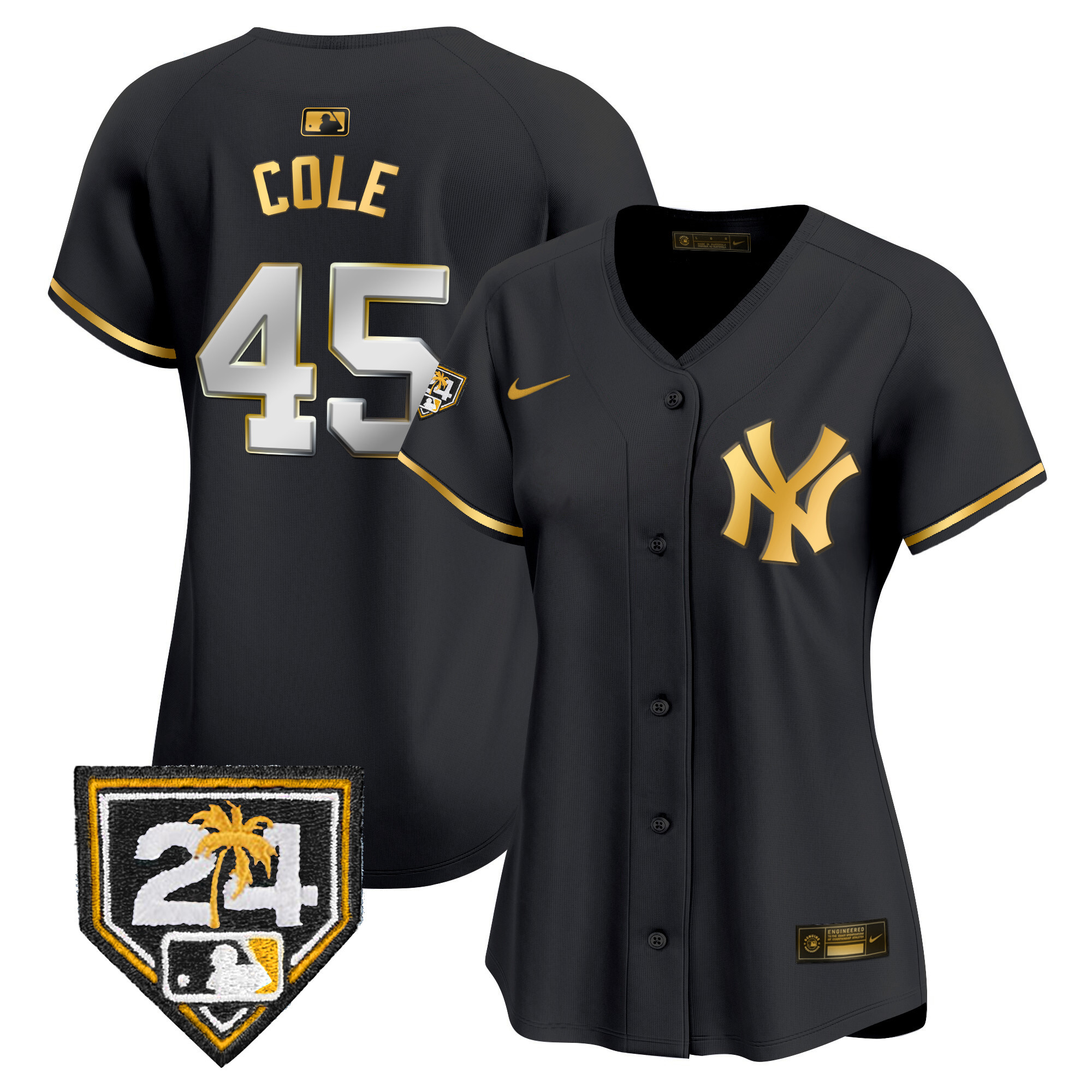 Gerrit Cole Women's New York Yankees 2024 Spring Training Patch Vapor Premier Limited Black Gold Jersey - All Stitched