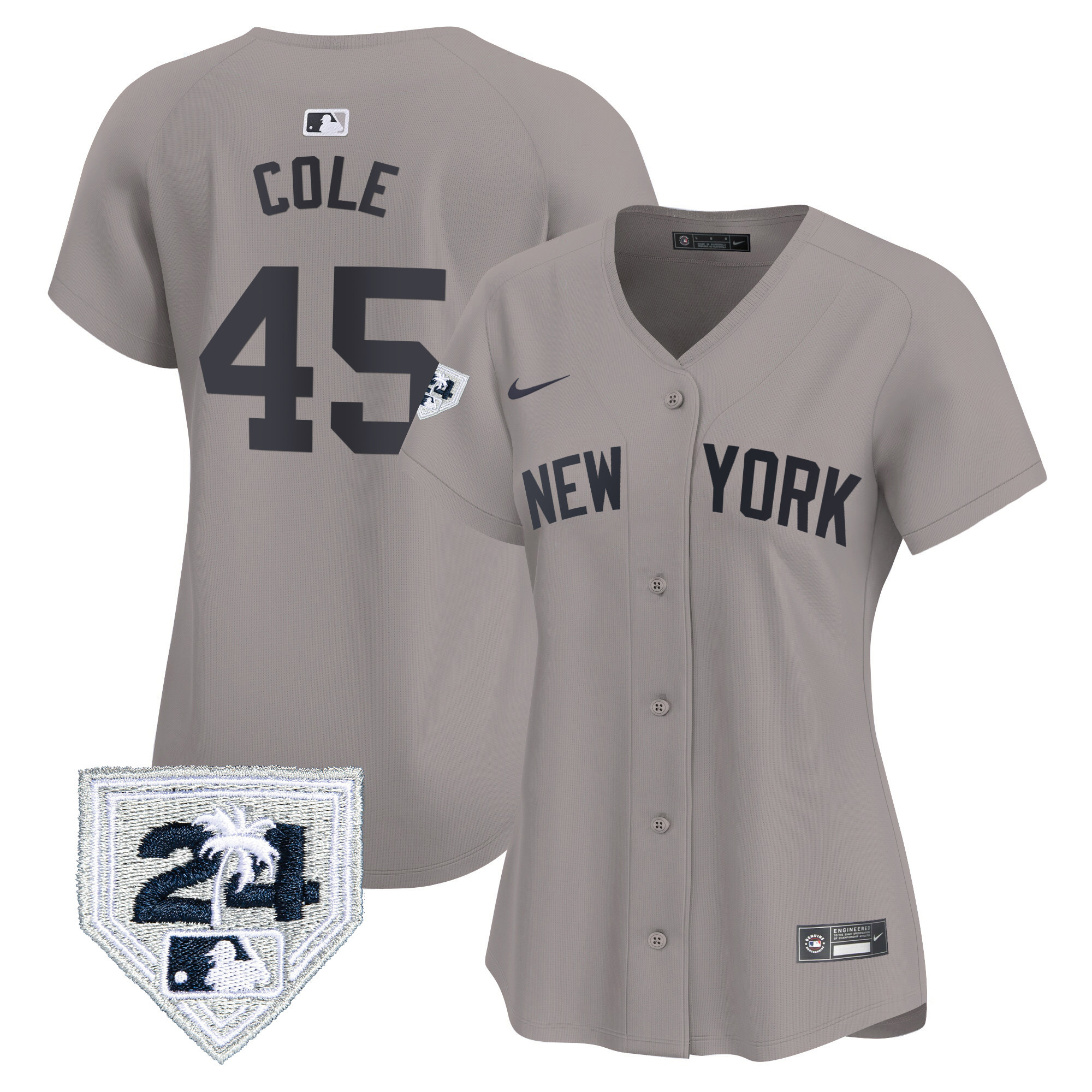 Gerrit Cole Women's New York Yankees 2024 Spring Training Patch Vapor Premier Limited Gray Jersey - All Stitched