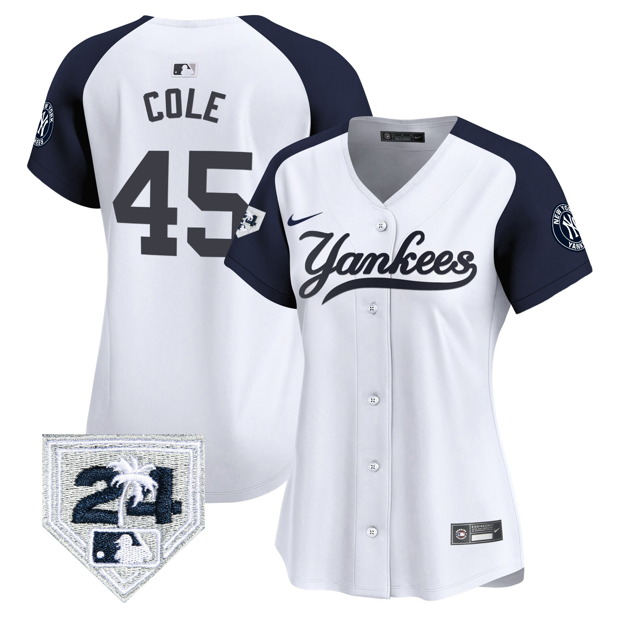 Gerrit Cole Women's New York Yankees 2024 Spring Training Patch Vapor Premier Limited V6 White Alternate Jersey - All Stitched