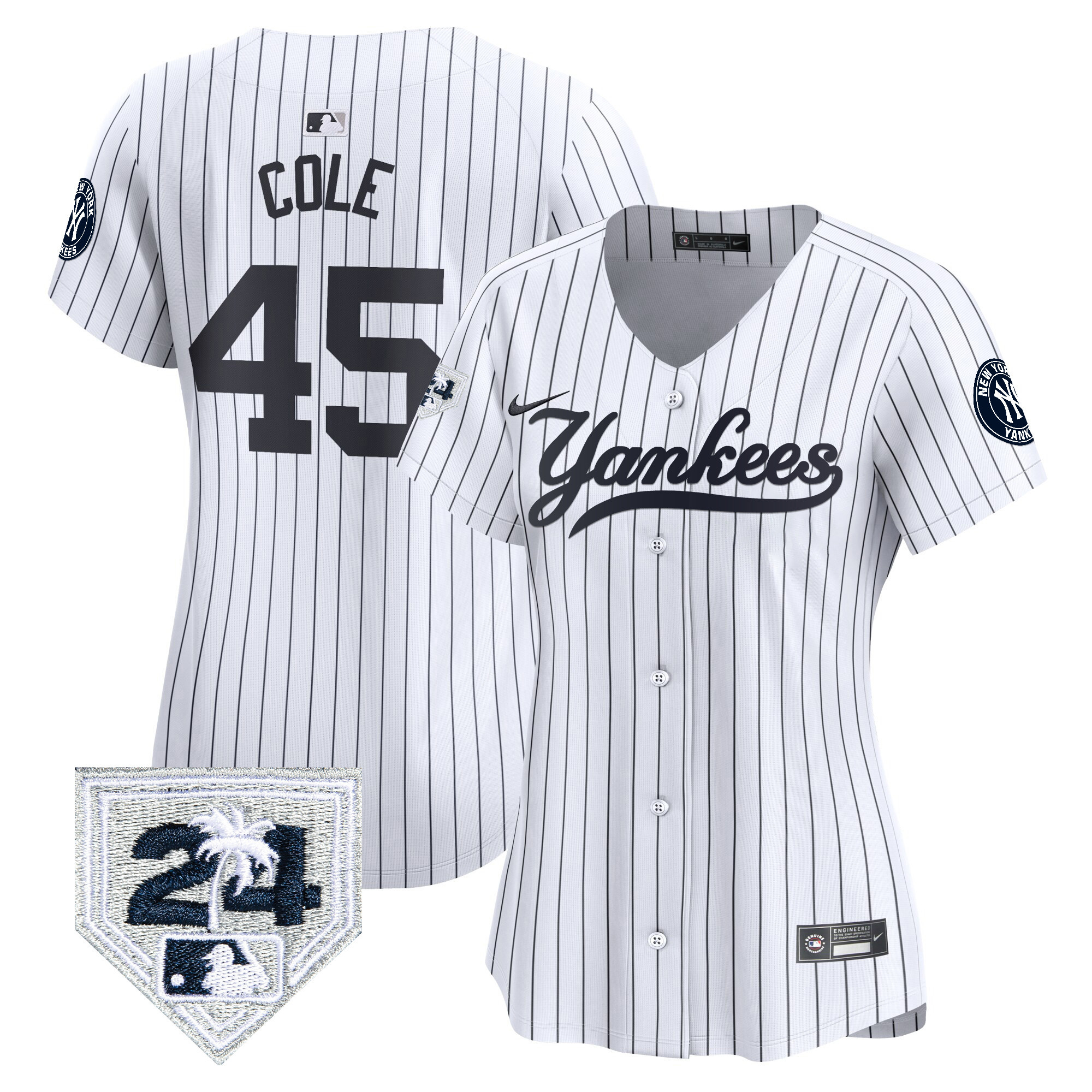 Gerrit Cole Women's New York Yankees 2024 Spring Training Patch Vapor Premier Limited V6 White Jersey - All Stitched