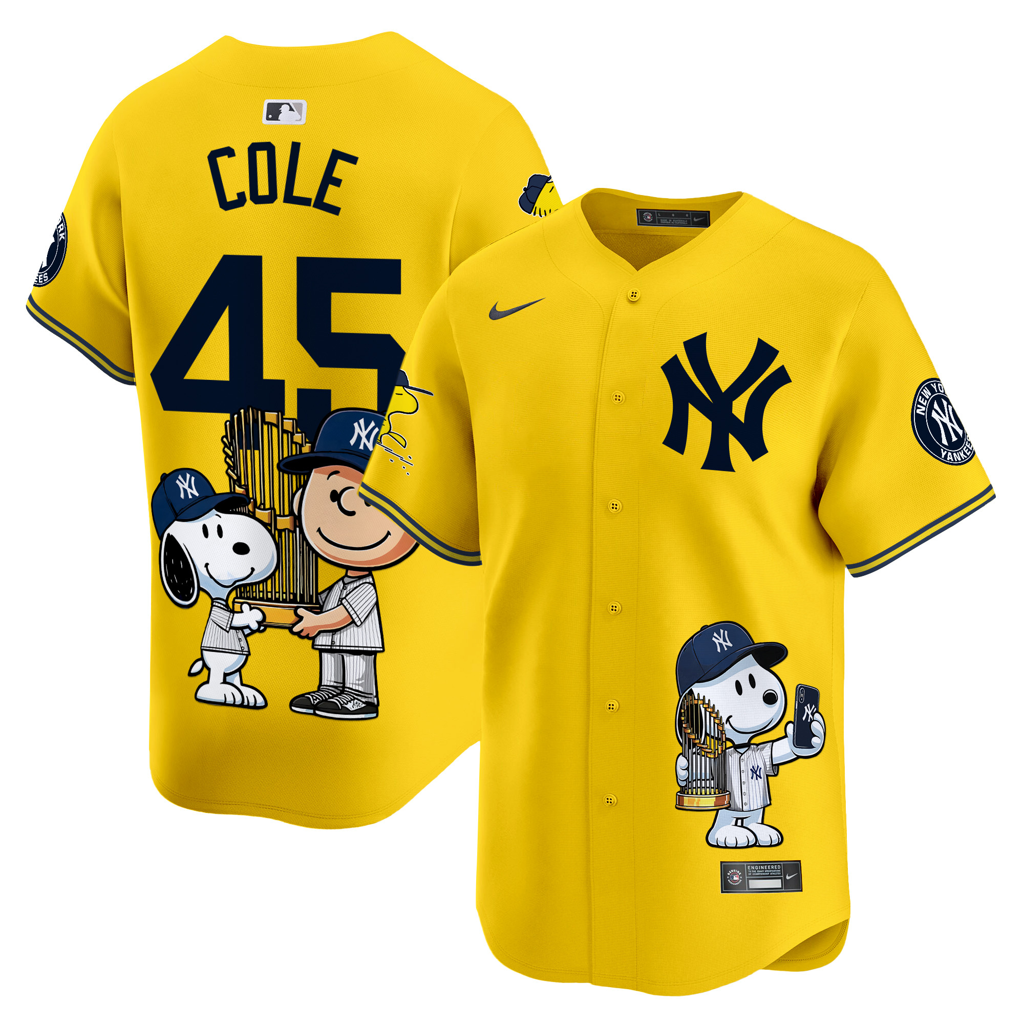 Gerrit ColeUnisex New York Yankees Peanut Snoopy Vapor Premier Limited Yellow Jersey - Printed
