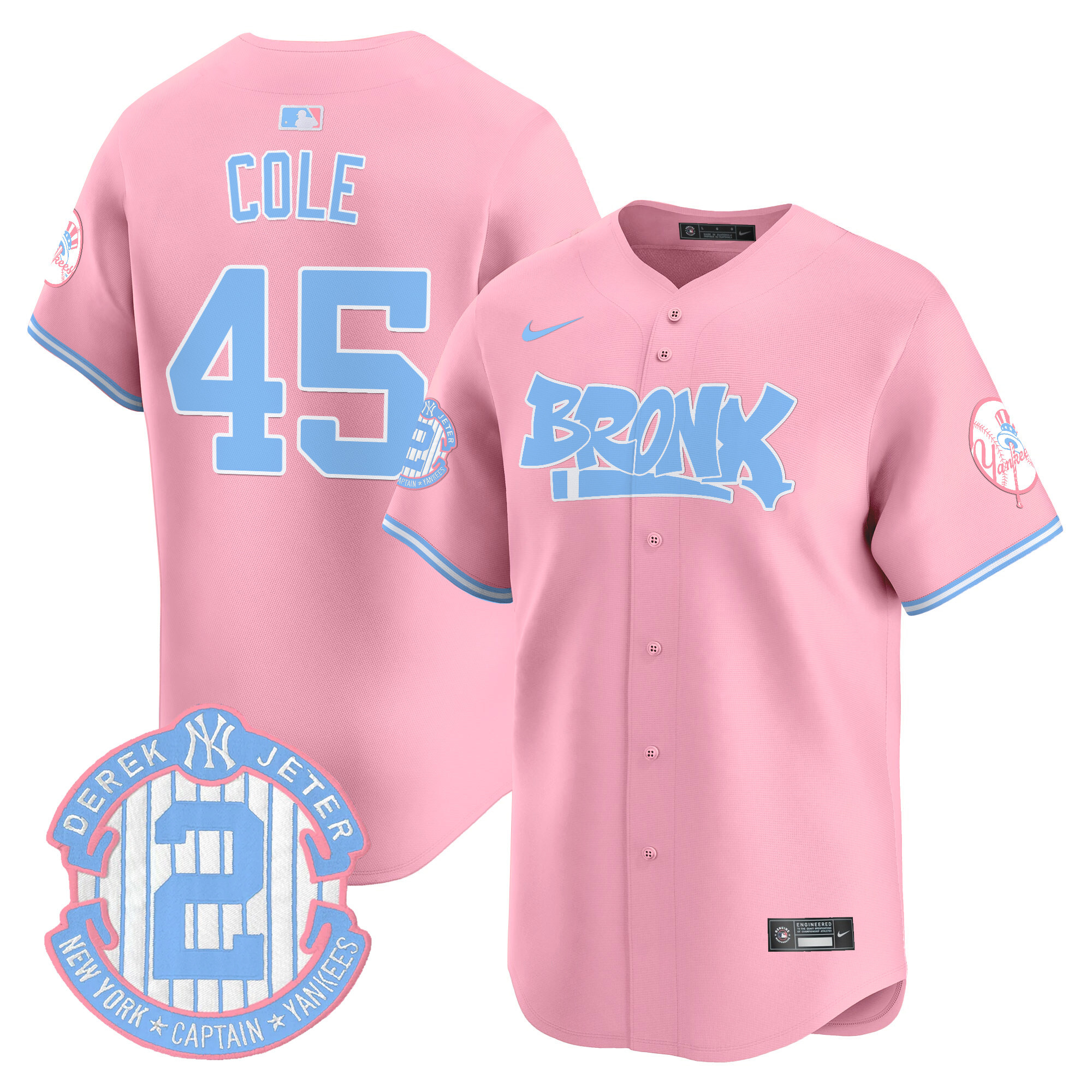Gerrit ColeUnisex New York Yankees The Bronx Graffiti Bubblegum Pink Vapor Premier Limited Pink Jersey - All Stitched