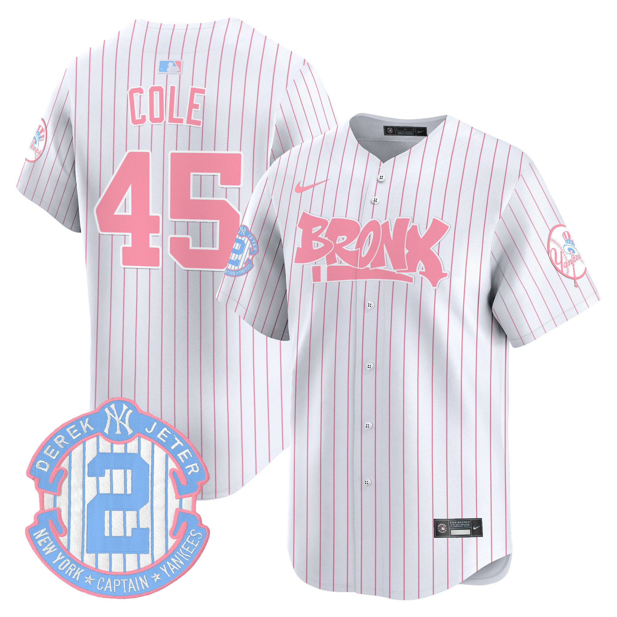 Gerrit ColeUnisex New York Yankees The Bronx Graffiti Bubblegum Pink Vapor Premier Limited Pinstripe Jersey - All Stitched