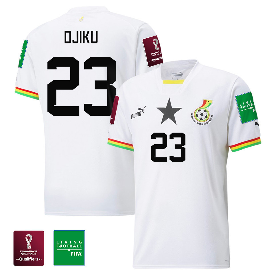 Ghana National Team FIFA World Cup Qatar 2022 Patch Alexander Djiku 23 – Home  Soccer Jersey, White