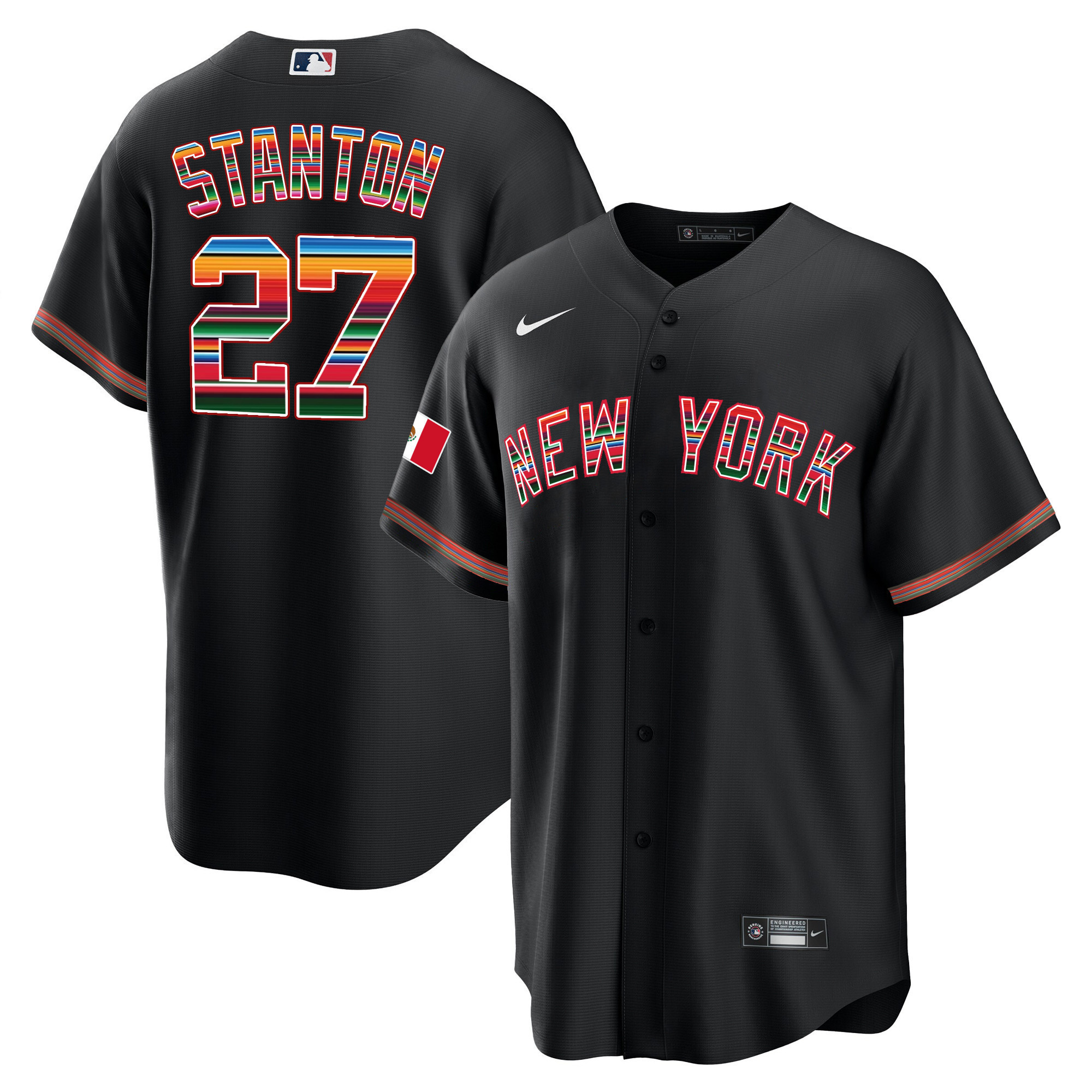 Giancarlo Stanton Men's New York Yankees Mexico Cool Base Black Jersey - All Stitched