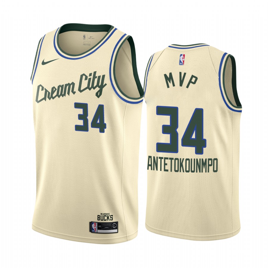Giannis Antetokounmpo 2020 MVP Bucks #34 Cream City Edition Jersey