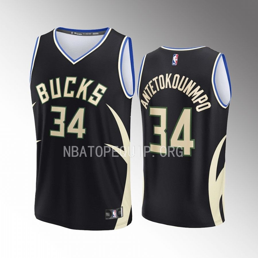 Giannis Antetokounmpo Bucks # Black Jersey Fast Break Fast Break 2022-23 Statement Edition