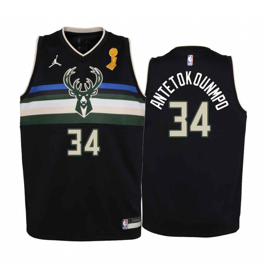 Giannis Antetokounmpo Milwaukee Bucks Black 2021 NBA Finals Champions Youth Jersey